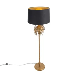 Vloerlamp goud 145 cm met katoenen kap zwart 50 cm - Botanica