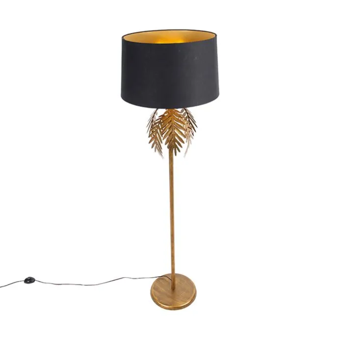 Vloerlamp goud 145 cm met katoenen kap zwart 50 cm - Botanica