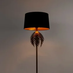 Vloerlamp goud 145 cm met katoenen kap zwart 50 cm - Botanica