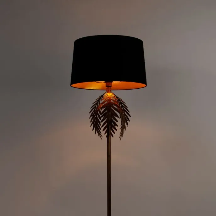 Vloerlamp goud 145 cm met katoenen kap zwart 50 cm - Botanica