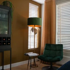 Vloerlamp goud 145 cm met velours kap groen 50 cm - Botanica