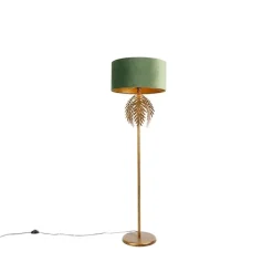 Vloerlamp goud 145 cm met velours kap groen 50 cm - Botanica