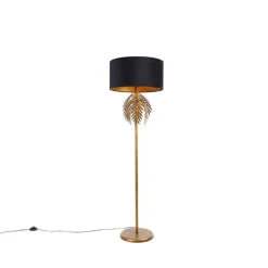 Vloerlamp goud 145 cm met zwarte velours kap 50 cm - Botanica