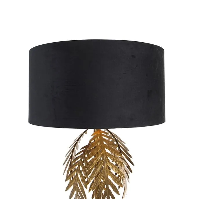 Vloerlamp goud 145 cm met zwarte velours kap 50 cm - Botanica