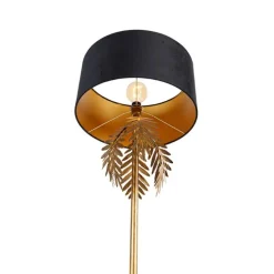 Vloerlamp goud 145 cm met zwarte velours kap 50 cm - Botanica