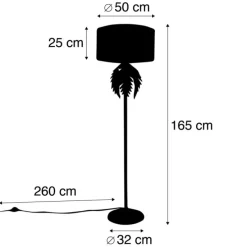 Vloerlamp goud 145 cm met zwarte velours kap 50 cm - Botanica