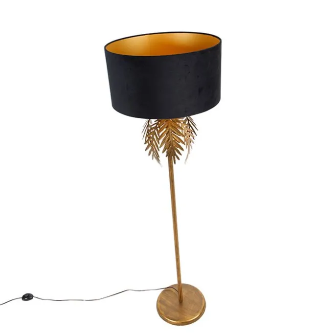 Vloerlamp goud 145 cm met zwarte velours kap 50 cm - Botanica