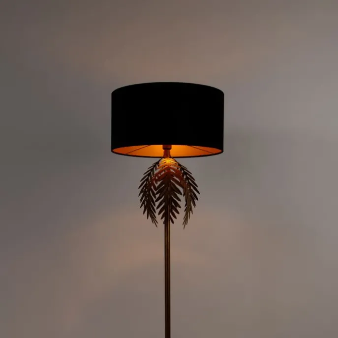 Vloerlamp goud 145 cm met zwarte velours kap 50 cm - Botanica