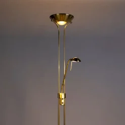 Vloerlamp goud met leeslamp incl. LED en dimmer - Diva 2
