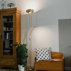 Vloerlamp goud met leeslamp incl. LED en dimmer - Diva 2