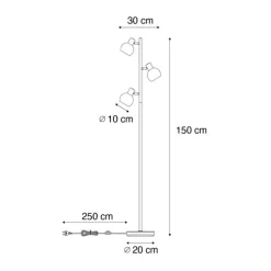 Vloerlamp goud met opaal glas 3-lichts verstelbaar - Anouk