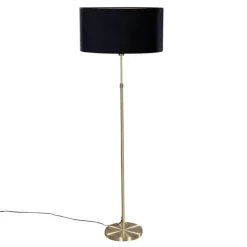 Vloerlamp goud met ovale velours kap zwart 50 cm - Parte