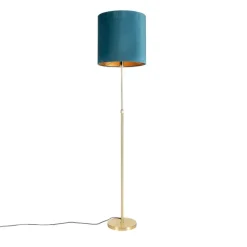 Vloerlamp goud/messing met velours kap blauw 40/40 cm - Parte