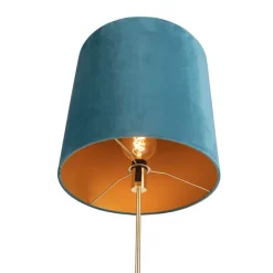 Vloerlamp goud/messing met velours kap blauw 40/40 cm - Parte
