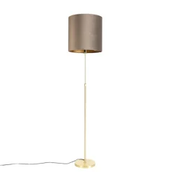 Vloerlamp goud/messing met velours kap taupe 40/40 cm - Parte