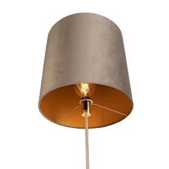 Vloerlamp goud/messing met velours kap taupe 40/40 cm - Parte