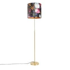 Vloerlamp goud/messing met velours kap bloemen 40/40 cm - Parte