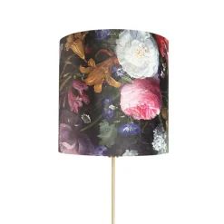 Vloerlamp goud/messing met velours kap bloemen 40/40 cm - Parte