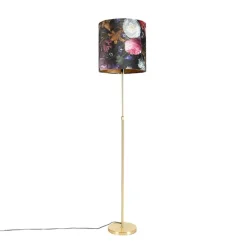 Vloerlamp goud/messing met velours kap bloemen 40/40 cm - Parte