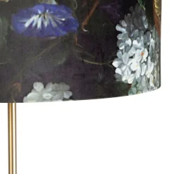 Vloerlamp goud/messing met velours kap bloemen 40/40 cm - Parte