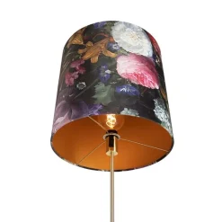Vloerlamp goud/messing met velours kap bloemen 40/40 cm - Parte