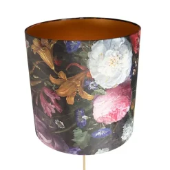 Vloerlamp goud/messing met velours kap bloemen 40/40 cm - Parte