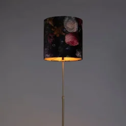 Vloerlamp goud/messing met velours kap bloemen 40/40 cm - Parte
