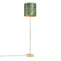 Vloerlamp goud/messing met velours kap pauw 40/40 cm - Parte