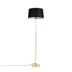 Vloerlamp goud/messing met linnen kap zwart 45 cm - Parte