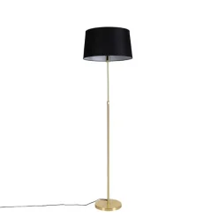 Vloerlamp goud/messing met linnen kap zwart 45 cm - Parte