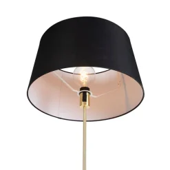 Vloerlamp goud/messing met linnen kap zwart 45 cm - Parte