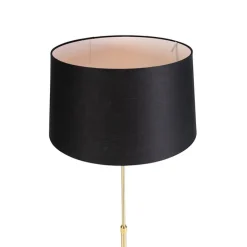 Vloerlamp goud/messing met linnen kap zwart 45 cm - Parte