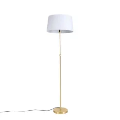 Vloerlamp goud/messing met linnen kap wit 45 cm - Parte