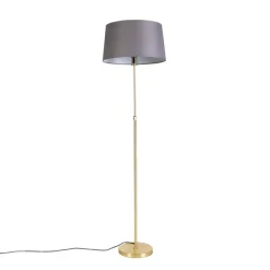 Vloerlamp goud/messing met linnen kap grijs 45 cm - Parte