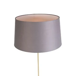 Vloerlamp goud/messing met linnen kap grijs 45 cm - Parte