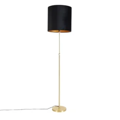 Vloerlamp goud/messing met velours kap zwart 40/40 cm - Parte