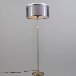 Vloerlamp goud/messing met zwart/witte kap 47 cm - Parte