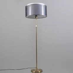 Vloerlamp goud/messing met zwart/witte kap 47 cm - Parte