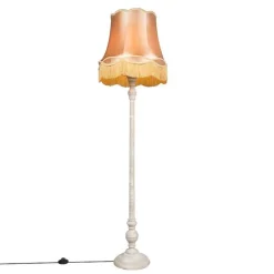 Vloerlamp grijs met Granny kap goud - Classico