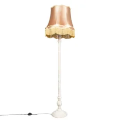 Vloerlamp grijs met Granny kap goud - Classico