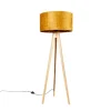 Vloerlamp hout met stoffen kap goud 50 cm - Tripod Classic