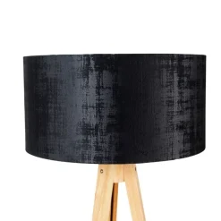 Vloerlamp hout met stoffen kap zwart 50 cm - Tripod Classic
