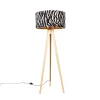 Vloerlamp hout met stoffen kap zebra 50 cm - Tripod Classic