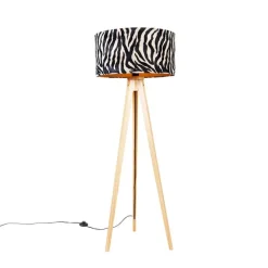 Vloerlamp hout met stoffen kap zebra 50 cm - Tripod Classic
