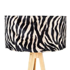 Vloerlamp hout met stoffen kap zebra 50 cm - Tripod Classic