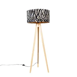 Vloerlamp hout met stoffen kap zebra 50 cm - Tripod Classic
