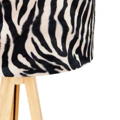 Vloerlamp hout met stoffen kap zebra 50 cm - Tripod Classic