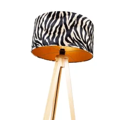Vloerlamp hout met stoffen kap zebra 50 cm - Tripod Classic