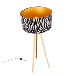 Vloerlamp hout met stoffen kap zebra 50 cm - Tripod Classic