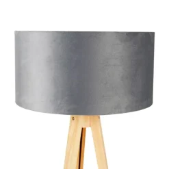 Vloerlamp hout met stoffen kap grijs 50 cm - Tripod Classic